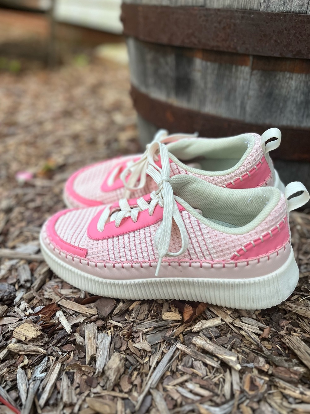 Lucky Step Womens Pink Lace-Up Casual Sneakers Size 11